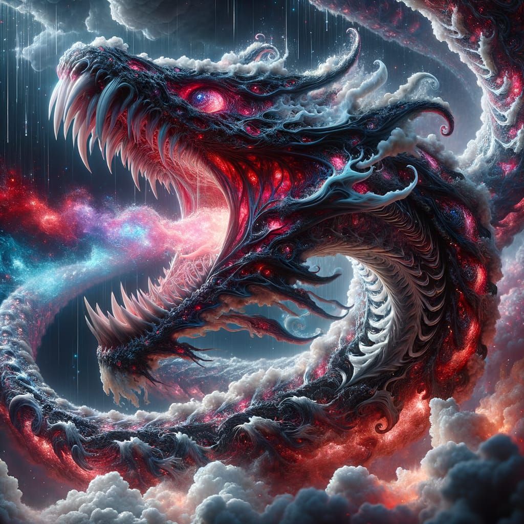 Colossal Serpent Dragon Coiling Through Stormy Sky