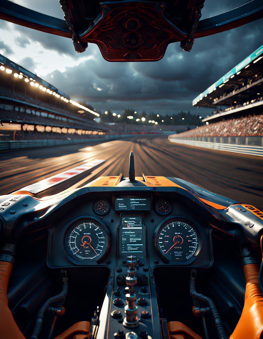 Race Car Cockpit View in Dark Fantasy Style