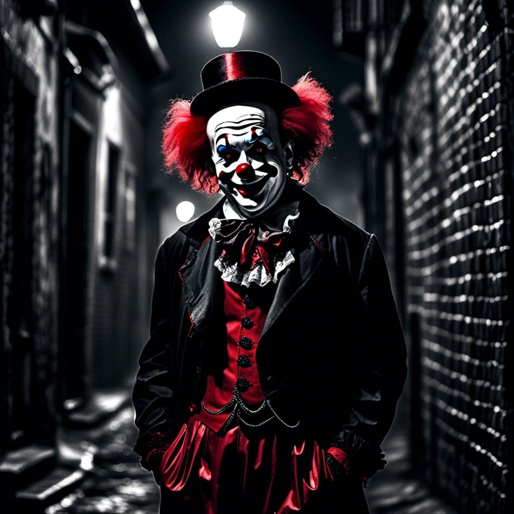 Clown in Alleyway in Film Noir Style