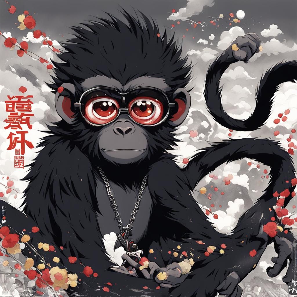 Anime Style Black Monkey Illustration