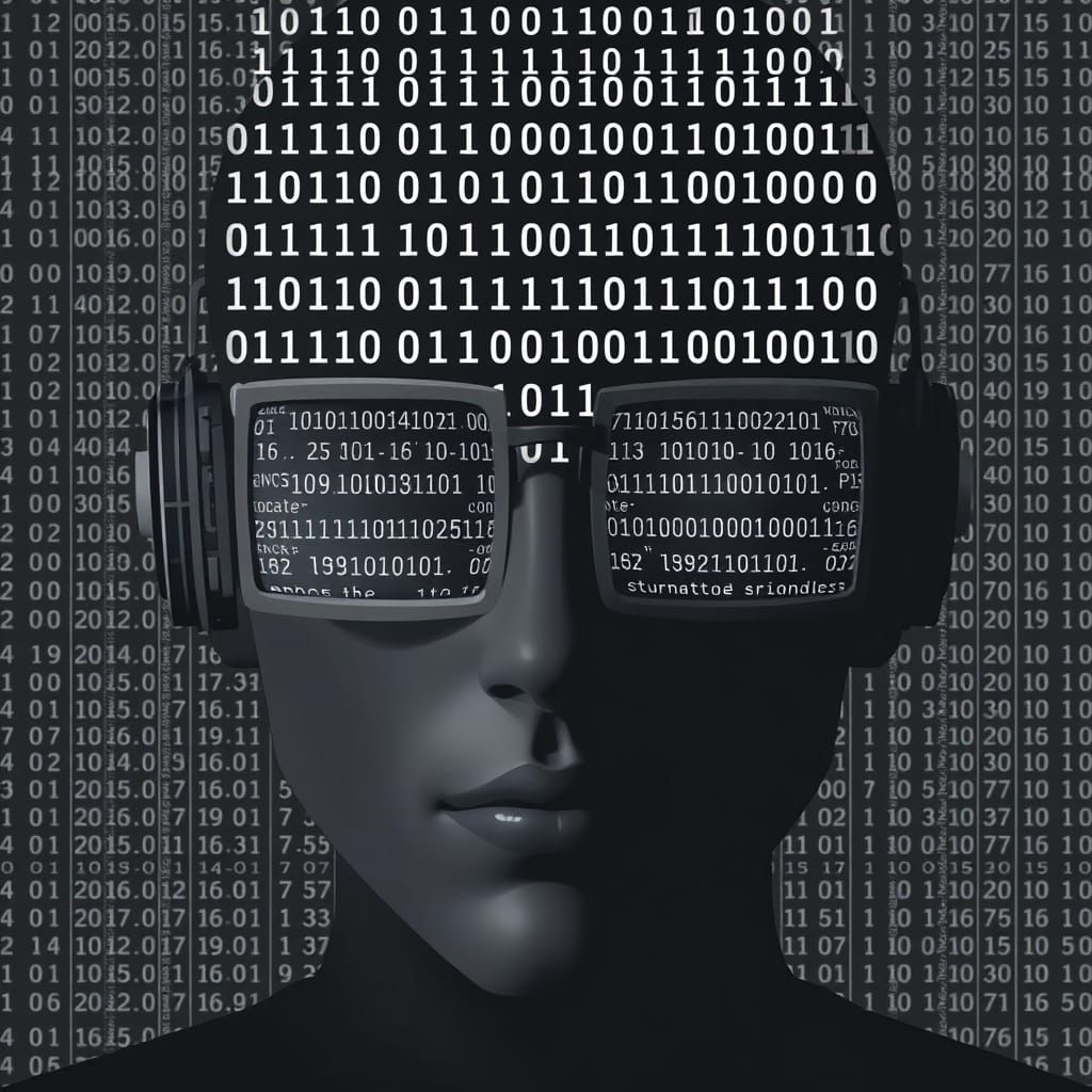 Binary Code Face in Cyberpunk Monochrome