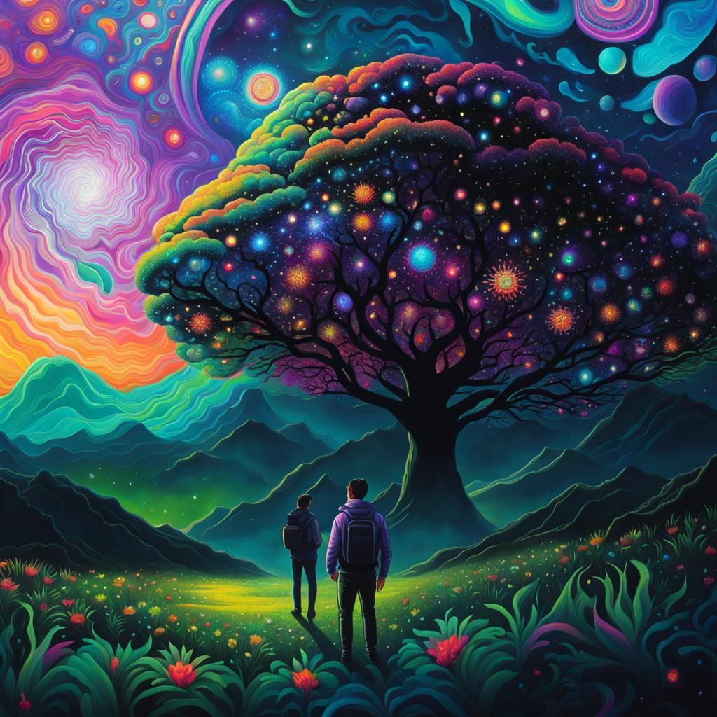 Psychedelic Cartoon Astral Cosmos in Holographic Style