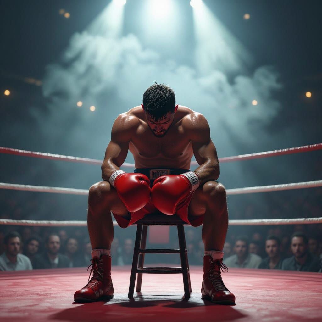 Weary Boxer in Smoky Ring, Cinematic Spotlight