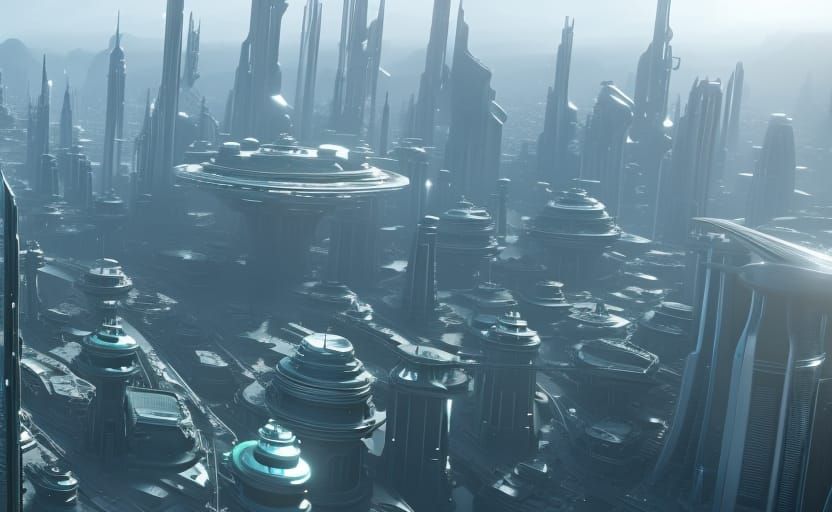 Futuristic Green City with Intricate Mech Details