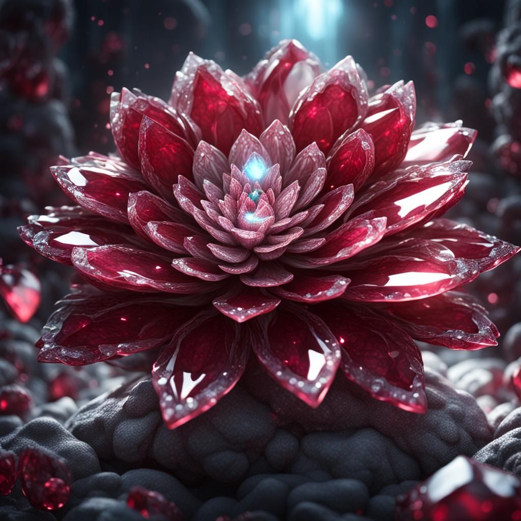 Ruby and White Crystal Flower in Detailed Matte Painting