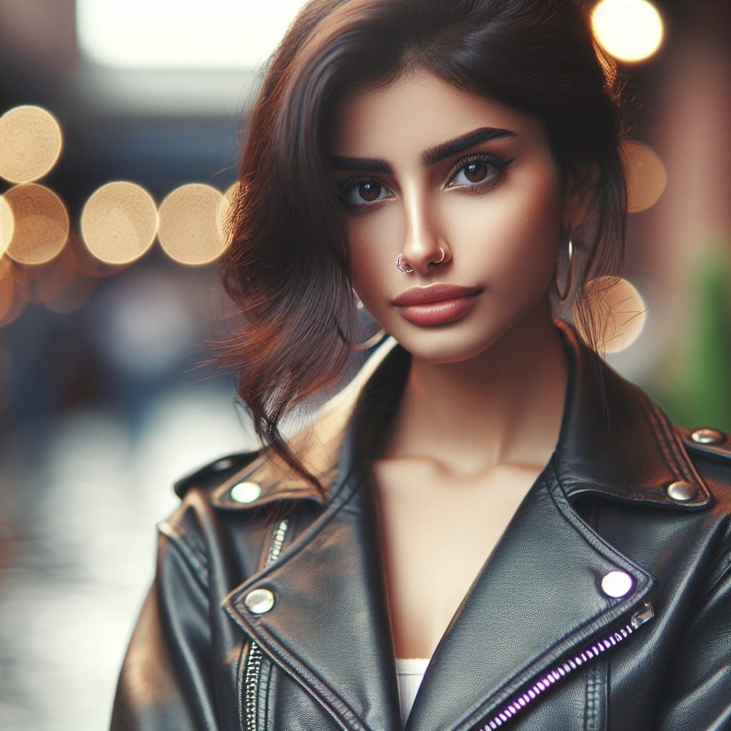 Middle-Eastern Woman in Leather Jacket, Professional Photogr...