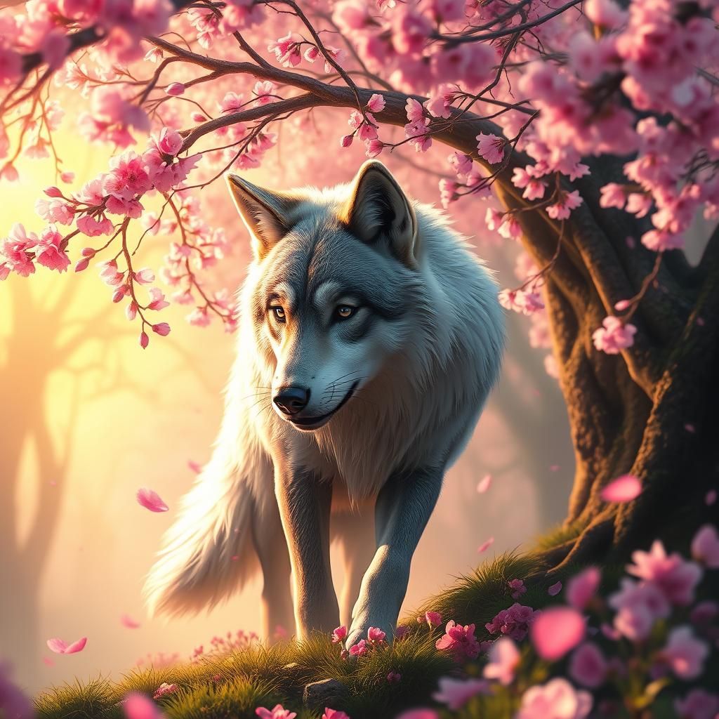 Sakura Wolf in Lush Forest Concept Art