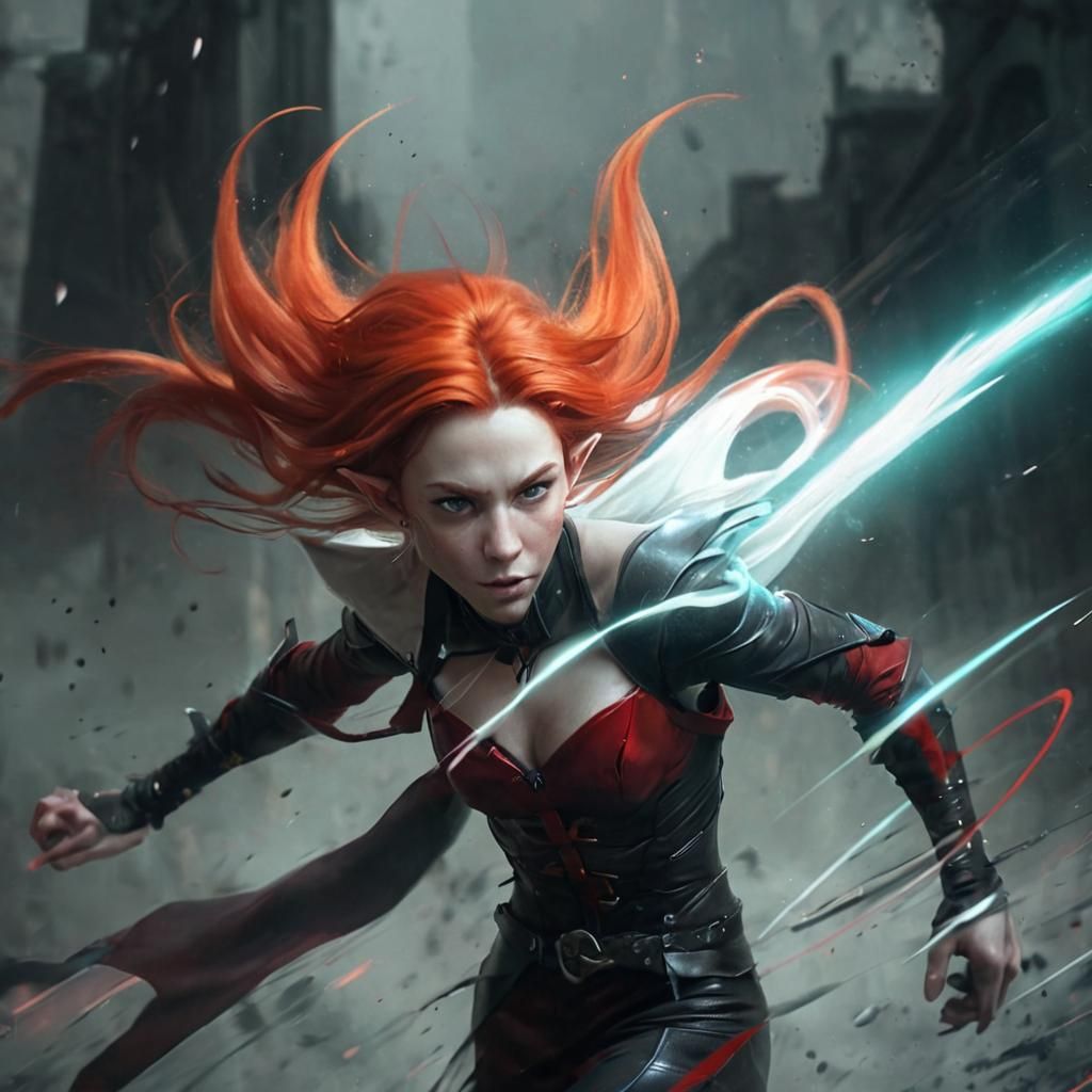 Androgynous Elf in Motion, Anime-Inspired Concept Art