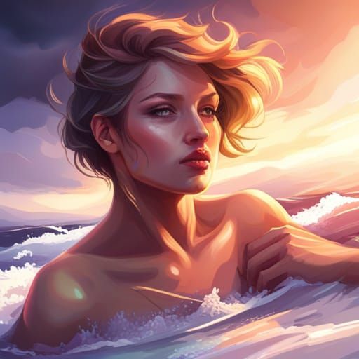 Beautiful Girl on Boat: Hyperdetailed Art Nouveau Portrait
