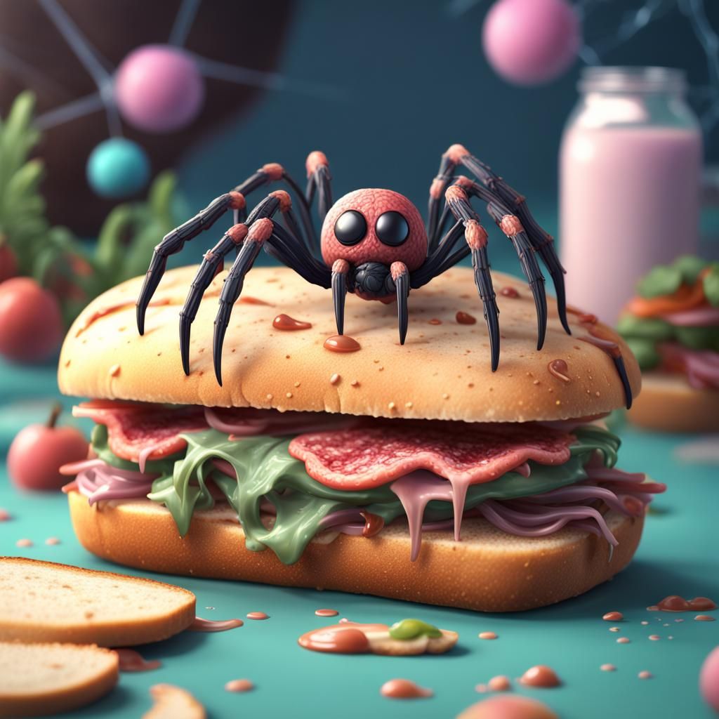 Spider Eating Sandwich in Kawaii Pastel Art