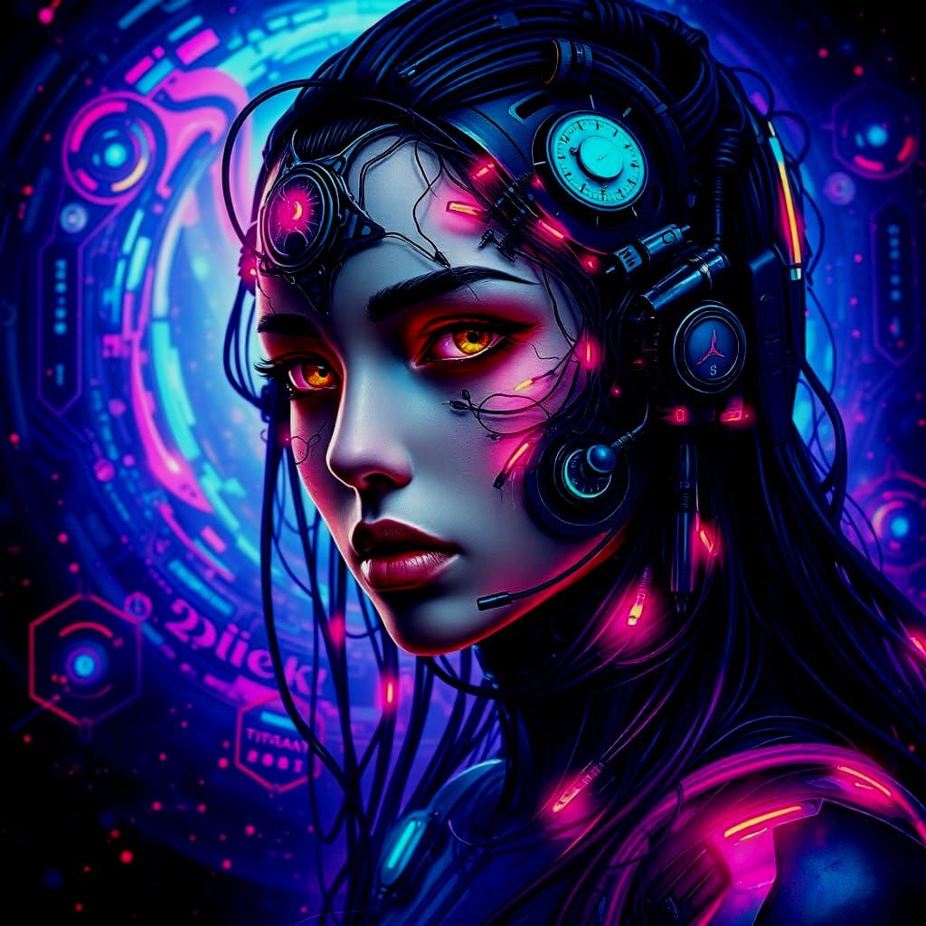 Cyberpunk Goddess in Cosmic Realm