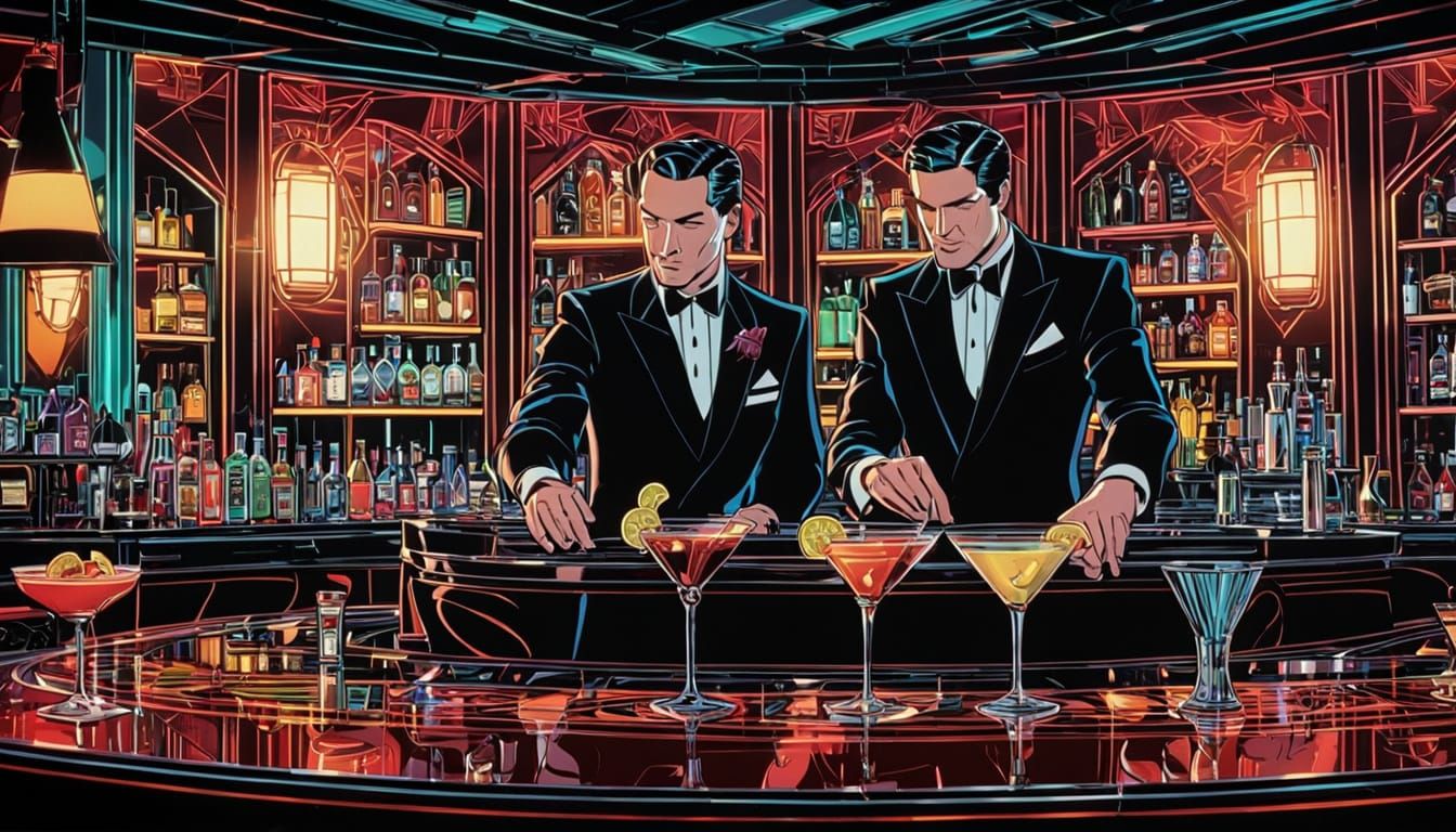 Art Deco Bar Scene in Comic Book Style