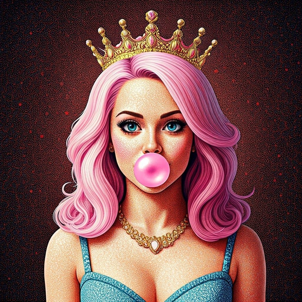 Hubba bubba princess chewing bubblegum art fine pointillism faience deviantart intricate Kodak Ektar