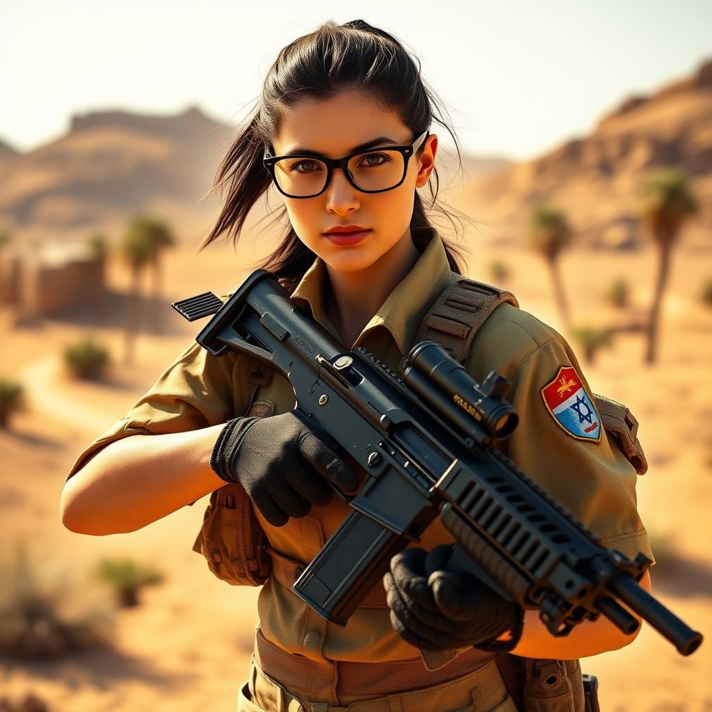 Israeli Soldier in Desert Landscape: Photorealistic Action