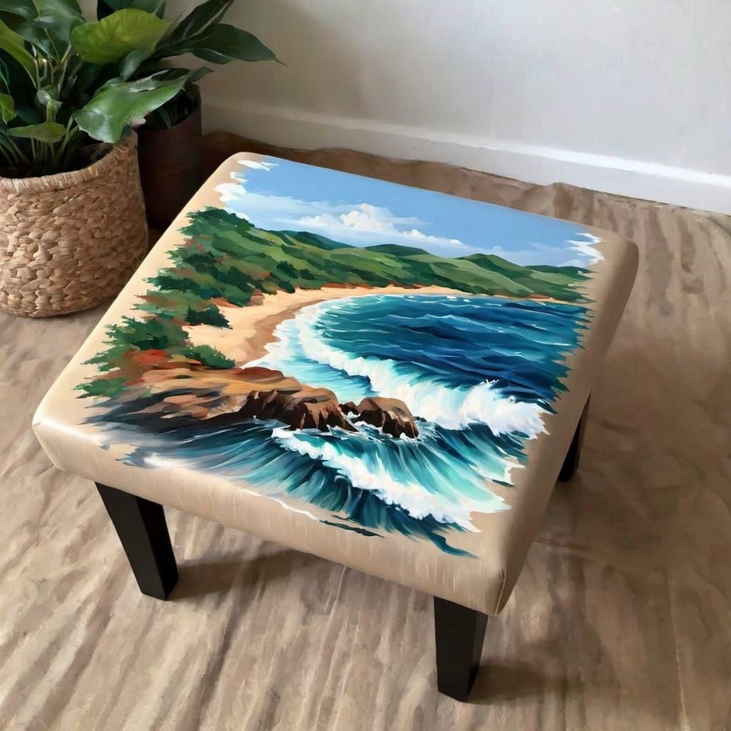 Painting symbolizing wild brush strokes on my footstool for the resistance to a sea of determined and then pour it into ...