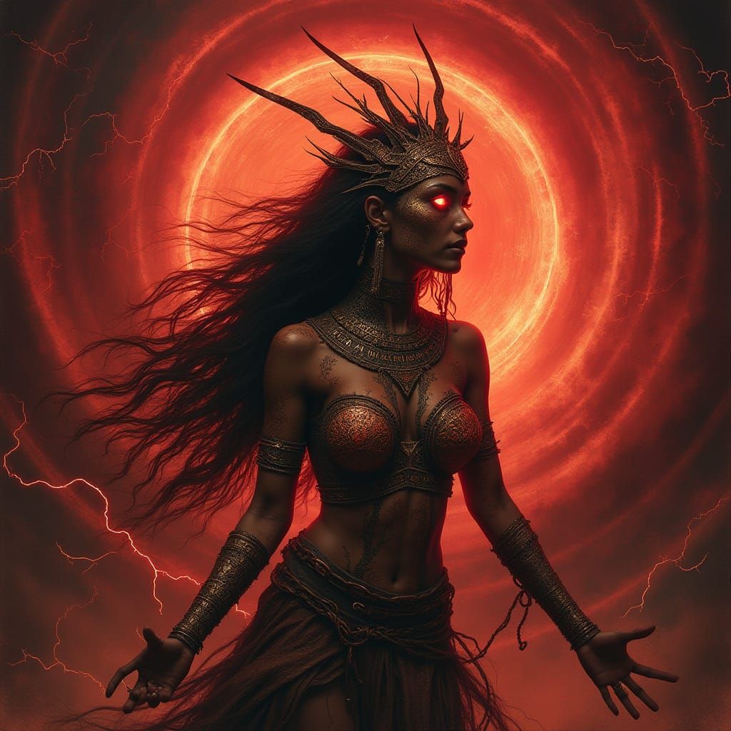 Polynesian Goddess Emerges From Crimson Vortex