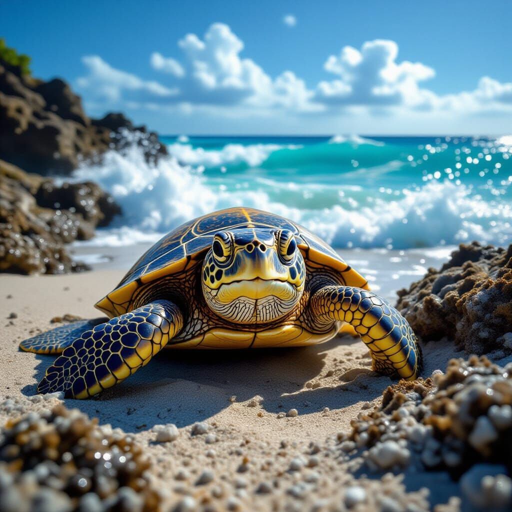 Crab Peeking From Rocky Seaside Den: Hyperreal Photo