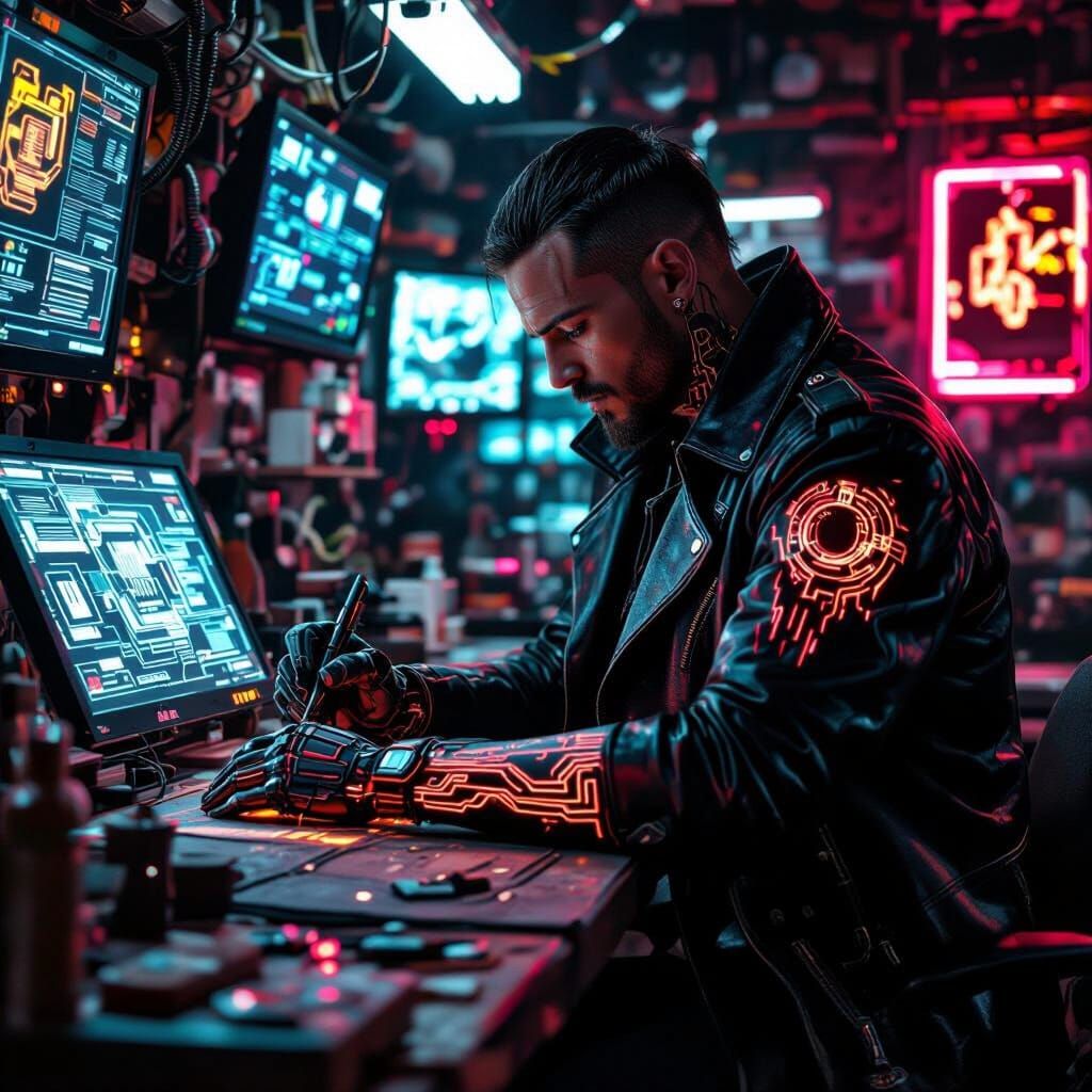 Cyberpunk Tattoo Artist Etches Circuitry