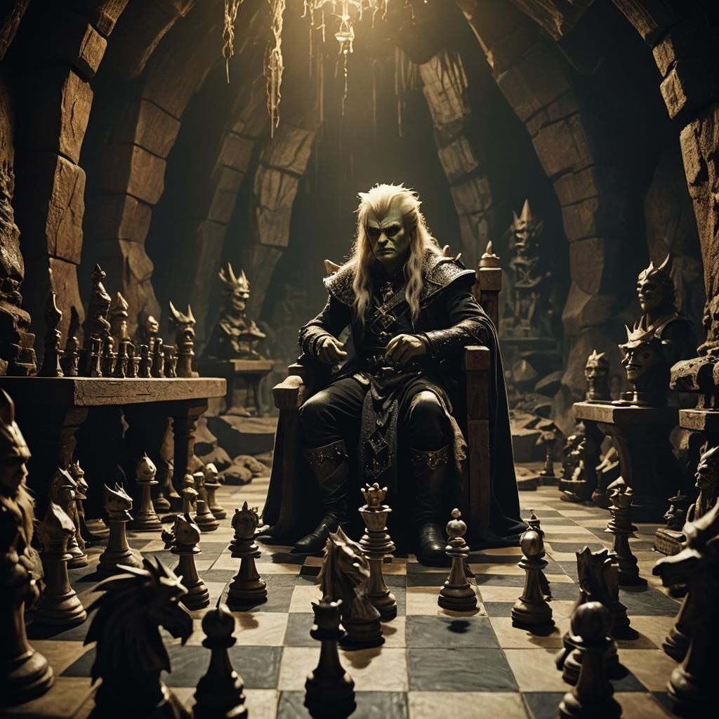 Goblin King Chess Scene in a Dark Cave