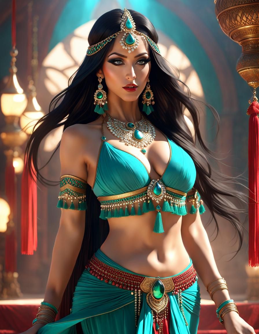Sensual Arabian Belly Dancer in Detailed Digital Art