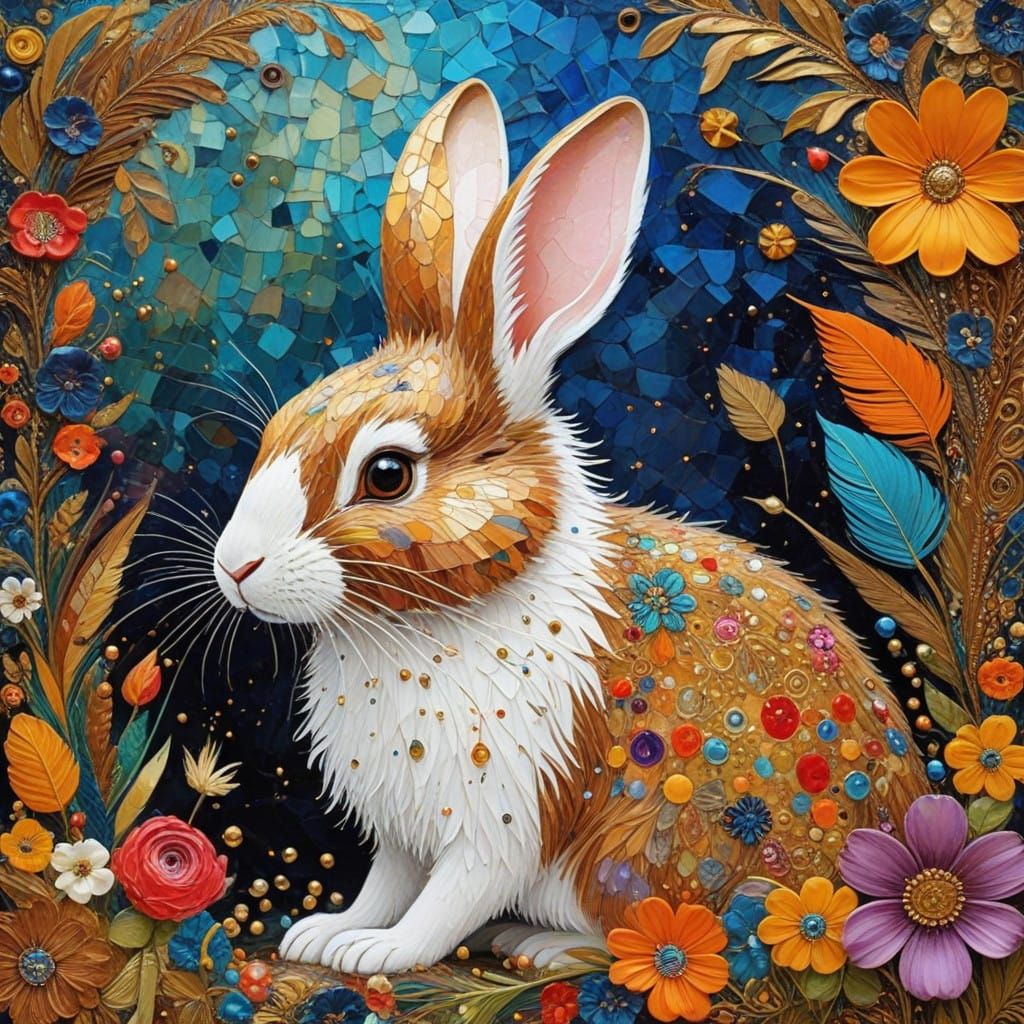 Glamorous Art Nouveau Bunny Amidst Whimsical Floral
