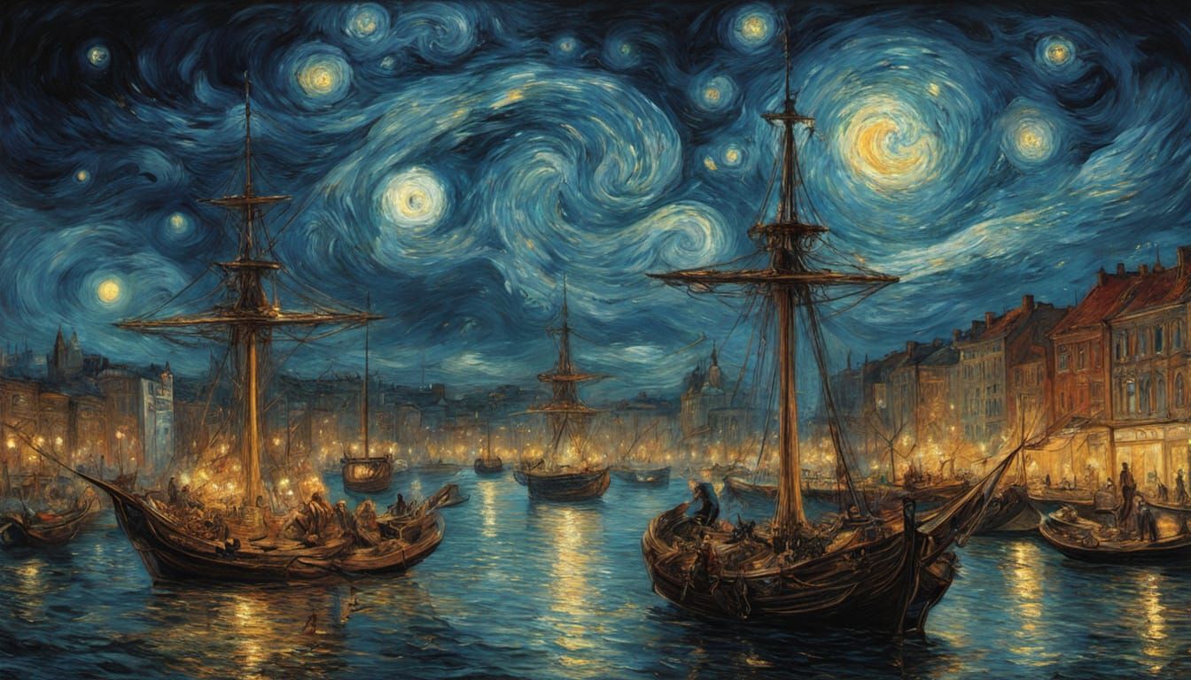 Epic Futuristic Harbor Scene in Vibrant Artistic Style