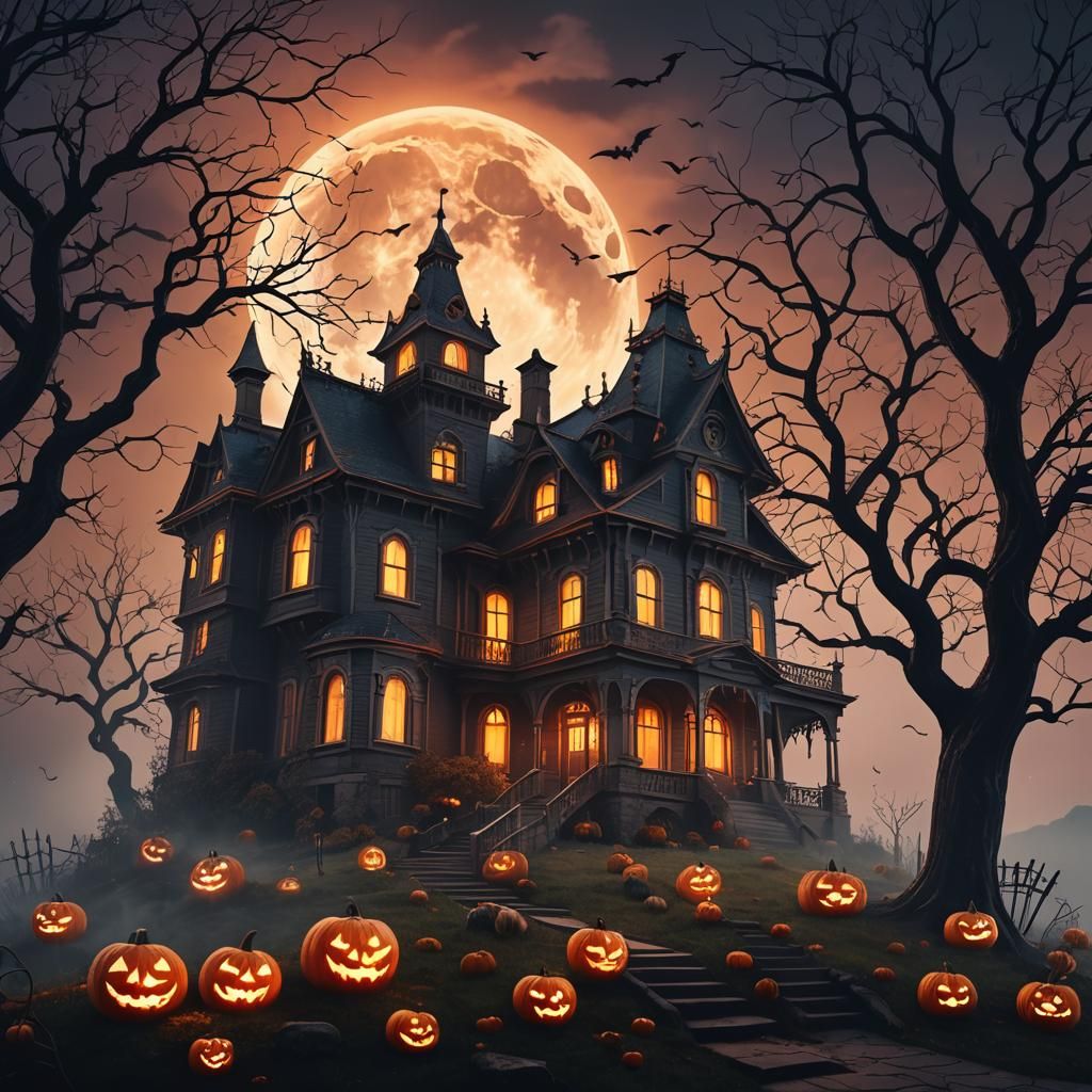 Eerie Haunted Mansion on Halloween Night