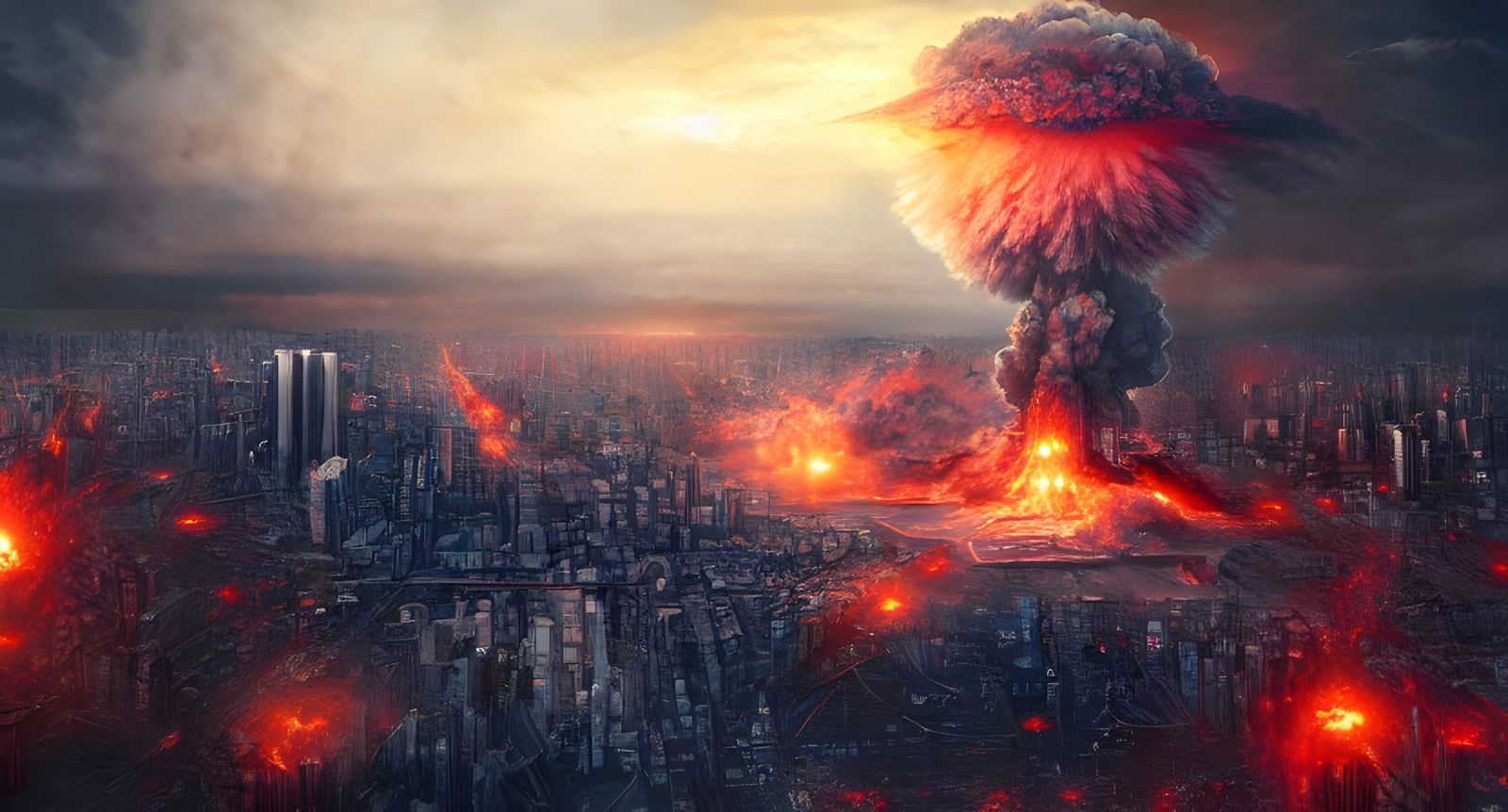 Nuclear Explosion Over Tokyo: Hyperdetailed Matte Painting