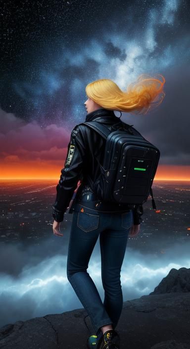 Woman in Sci-Fi Storm with Kite