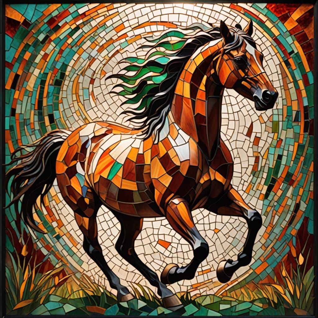 Wild Horse Mosaic Art in Stained Glass Style