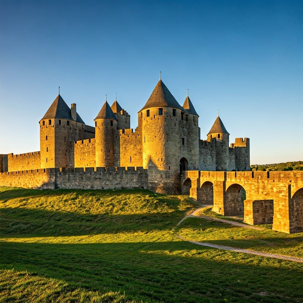 Carcassonne Fortress in Golden Light: Documentary Photograph...