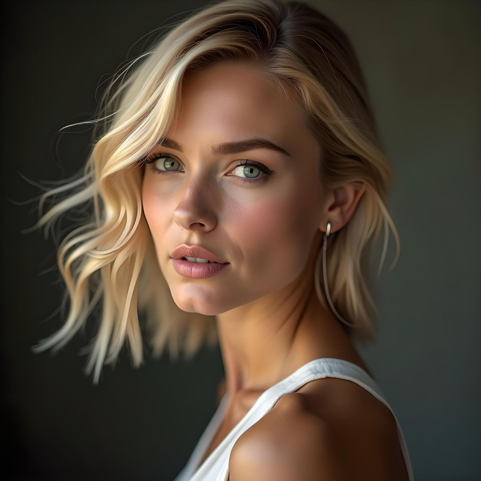 Elegant Blonde Woman: A Detailed Studio Portrait