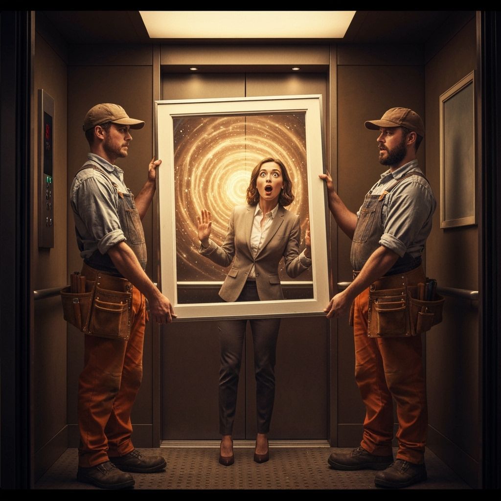 Craftsmen, Portal, and Businesswoman in Elevator
