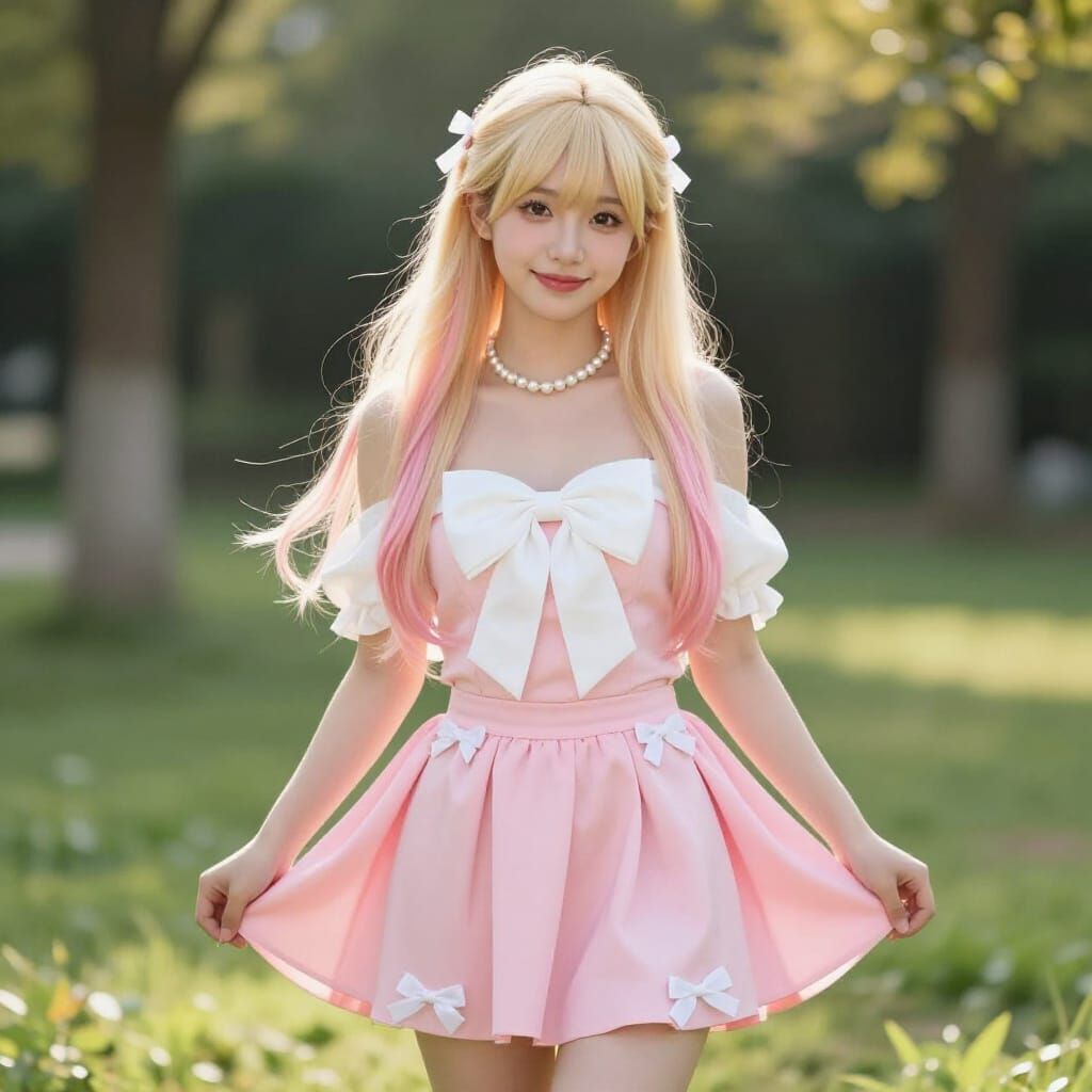 Girl in Pink Skirt in Golden Hour Garden