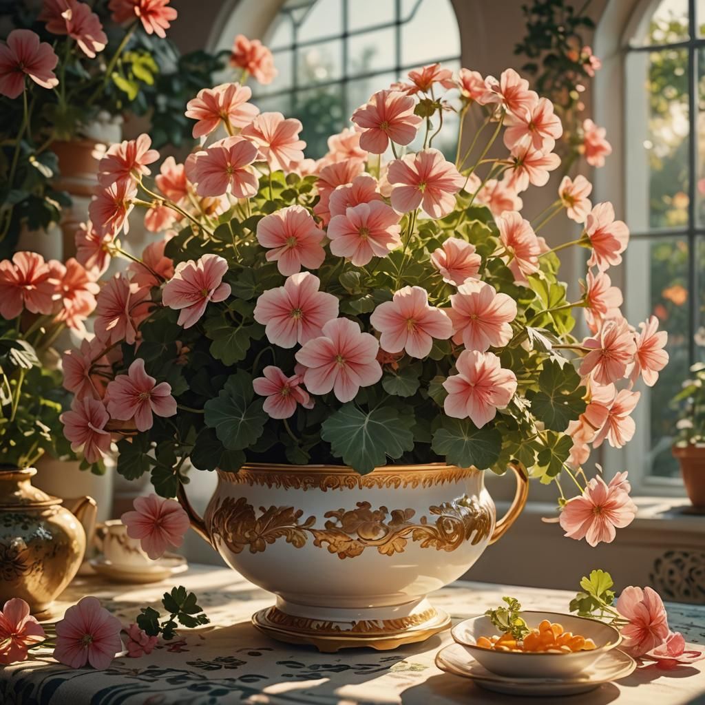 Geraniums Overflowing in Sunlit Conservatory: Digital Matte ...