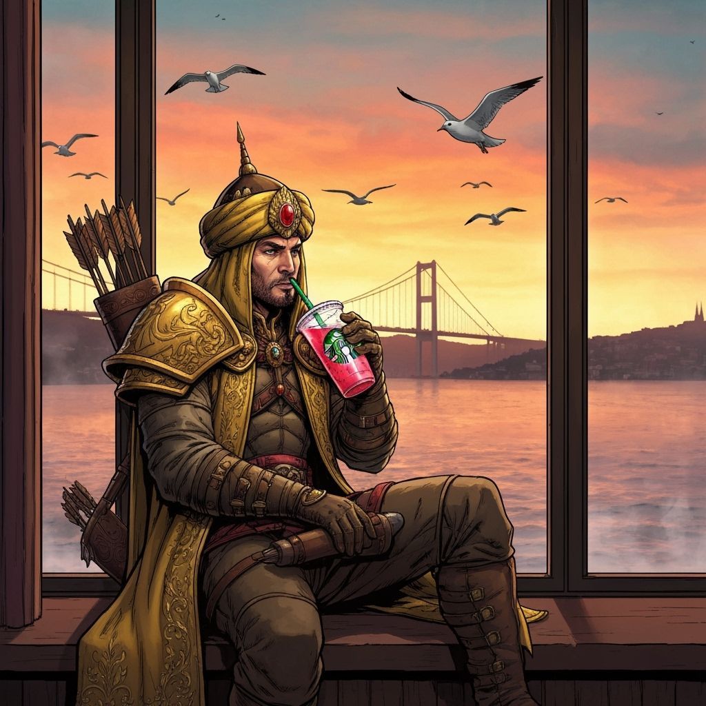 Hunter Sips Starbucks by Bosphorus in Comic Style