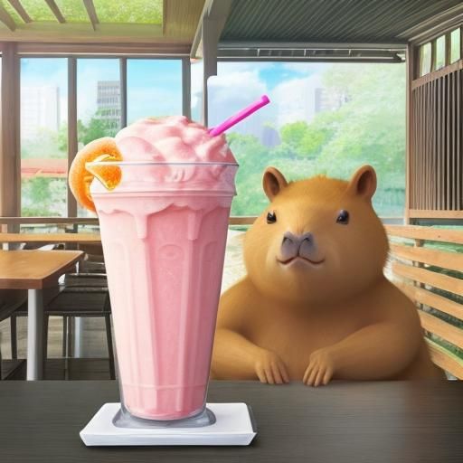 Capybara Milkshake in Anime Style