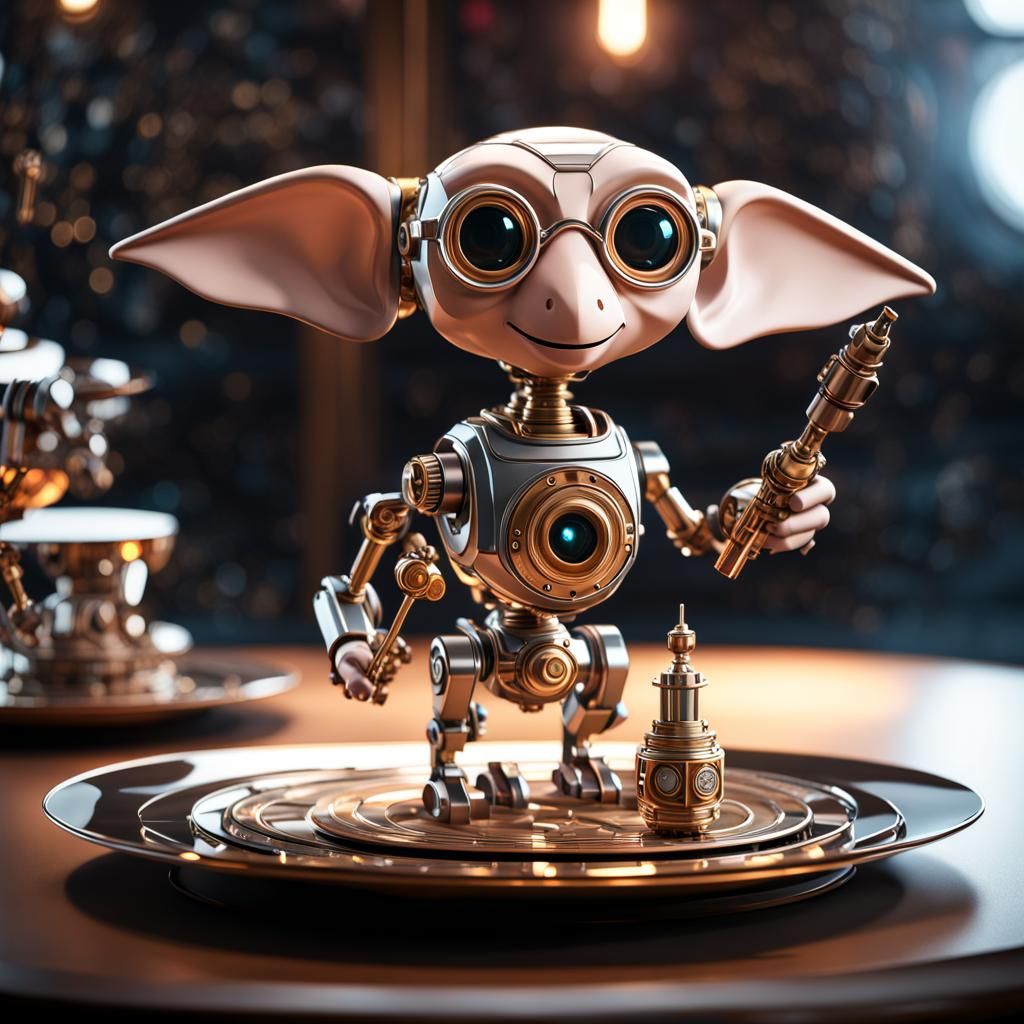 Futuristic Robot Dobby Butler with Clockwork Hogwarts