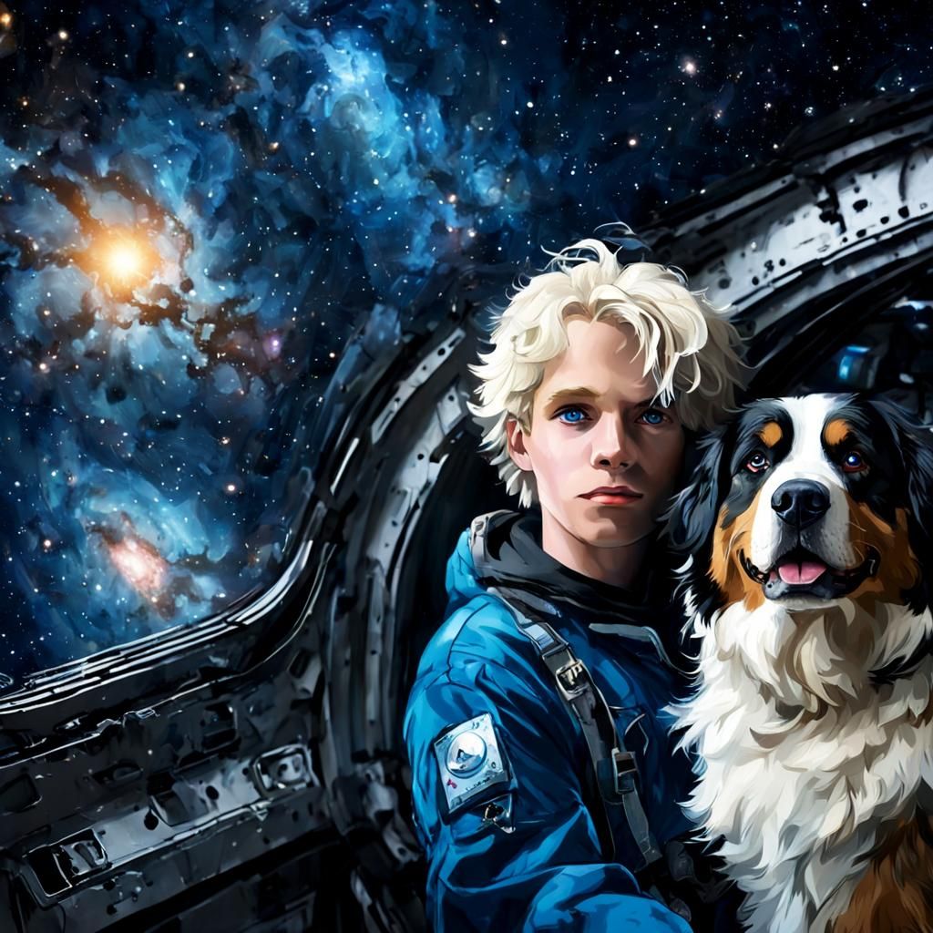 Boy and Dog Travel Through Space