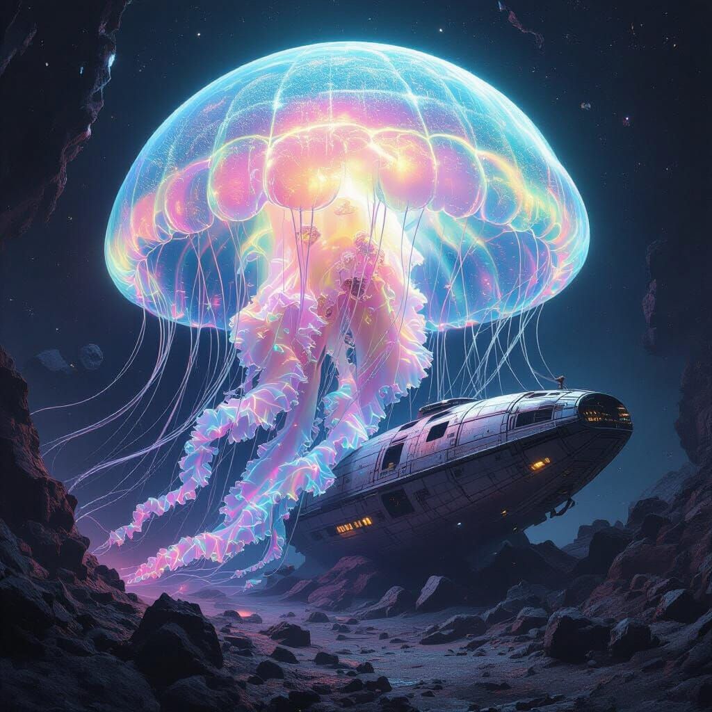 Glowing Jellyfish Drifting Through Space