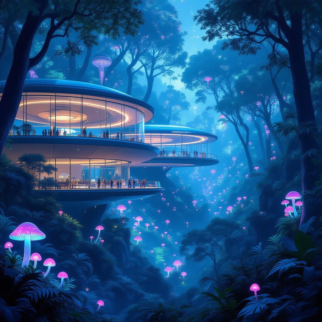 Futuristic Google Building in Enchanted Forest