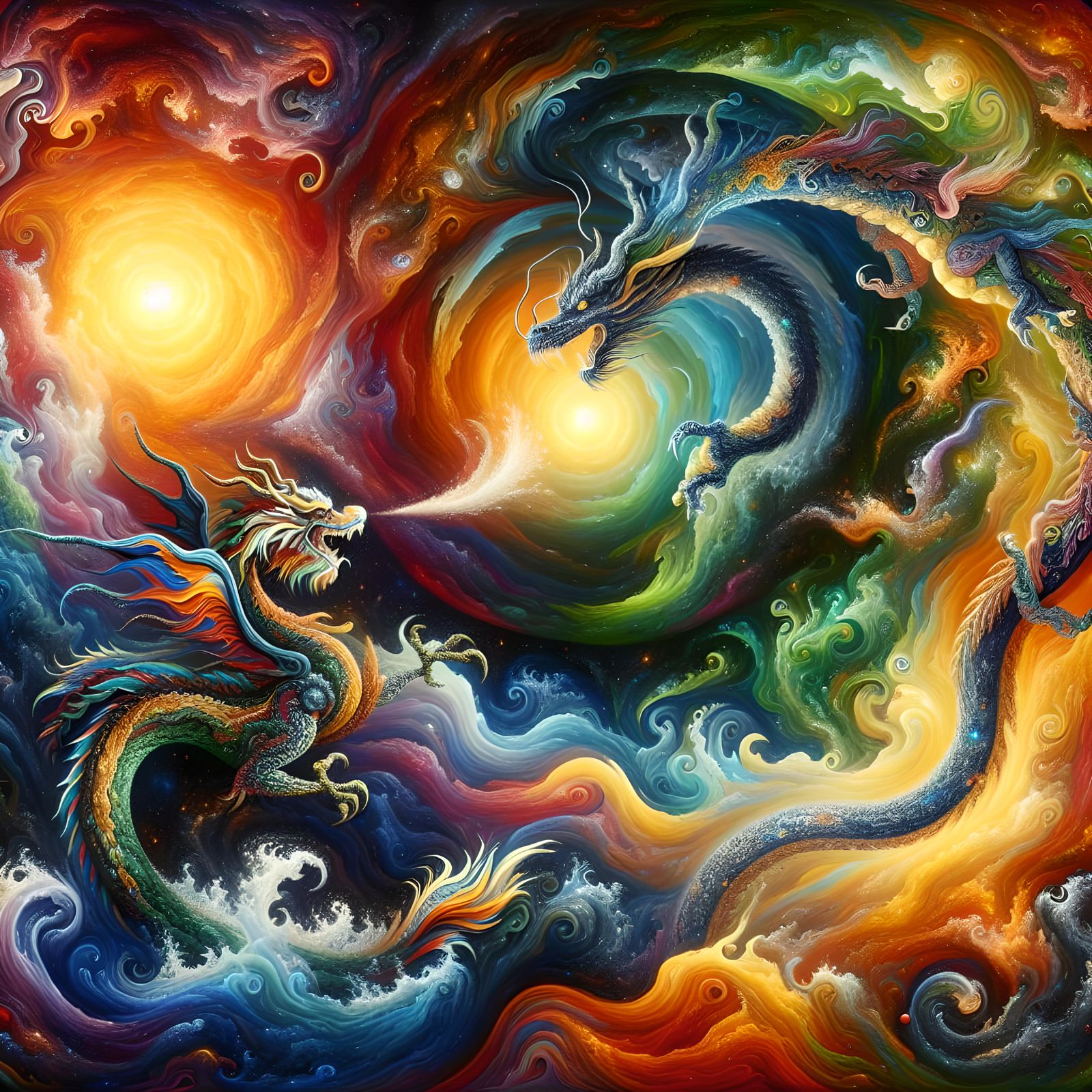 Mythical Dragon and Celestial Snake Abstract Art