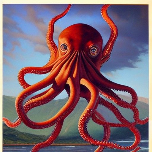 Giant Octopus in Oil Painting Style
