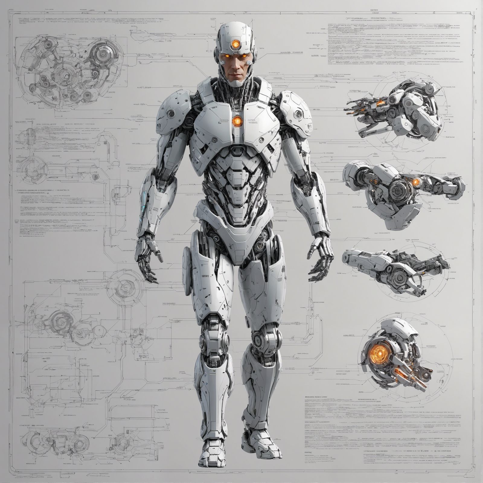 Cyborg Anatomy Schematic as Technical Drawing