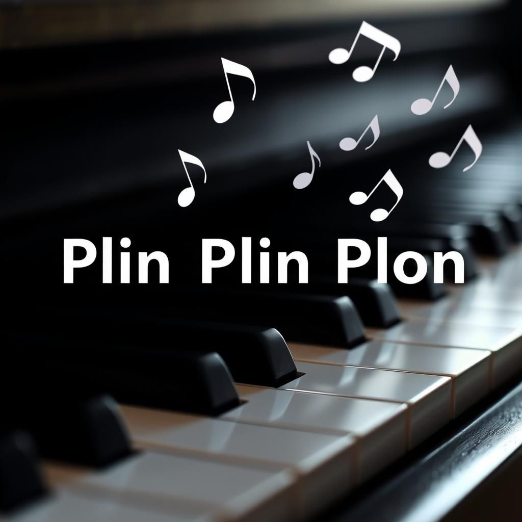 Piano Keys with Floating Text and Music Notes