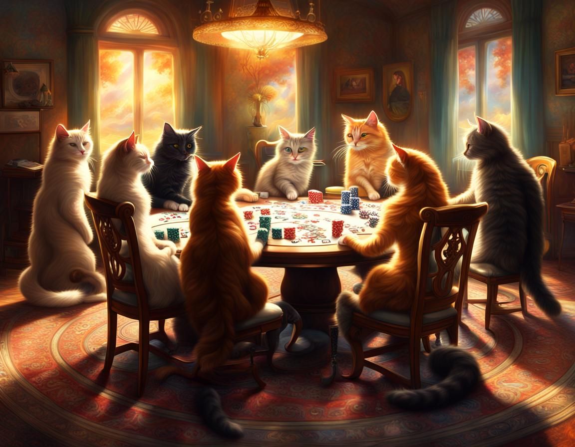 Cats Playing Poker with Sun Halo Effect