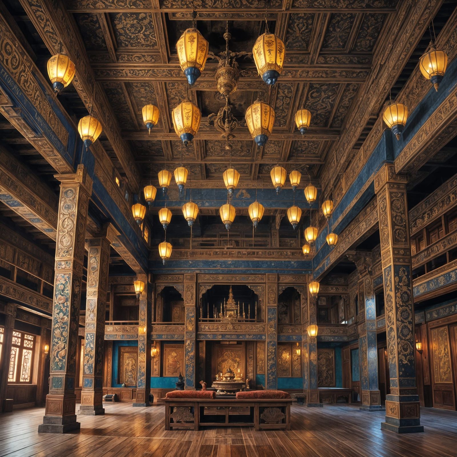 Bhutan Royal Palace Evening Scene in Detailed Matte Painting