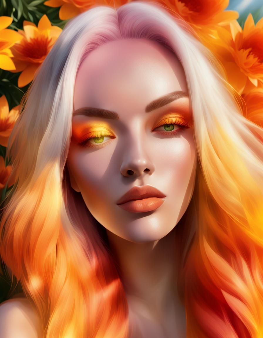 Woman in Flower Field Bathed in Sunlight