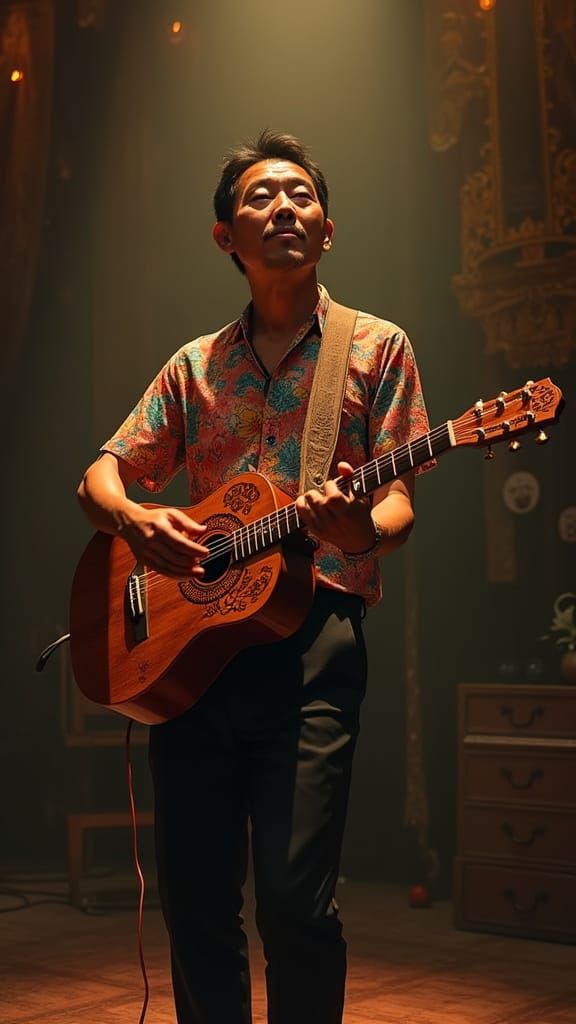 Indonesian Musician Performs on Stage with Passion