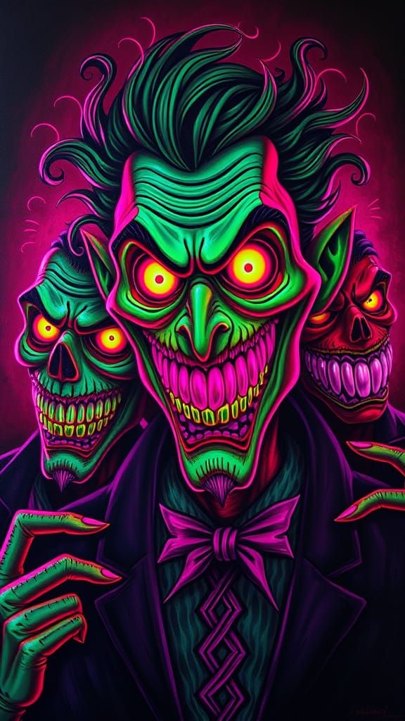 Ghastly Glowing Male Ghoulish Gang Grinning Tim Burton contr...